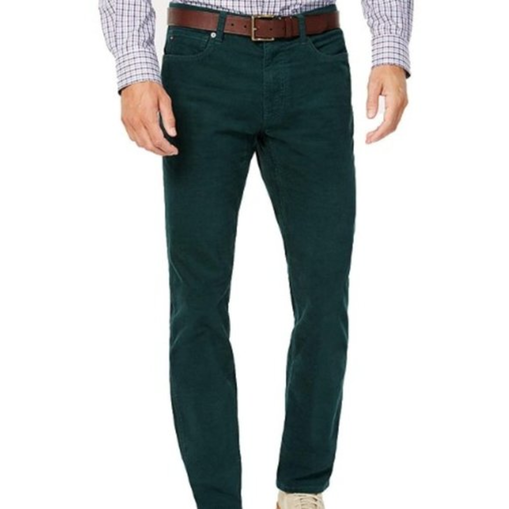 NWT Tommy Hilfiger THFlex Fall Basic Men's Green Corduroy Pants Custom‎ Ft